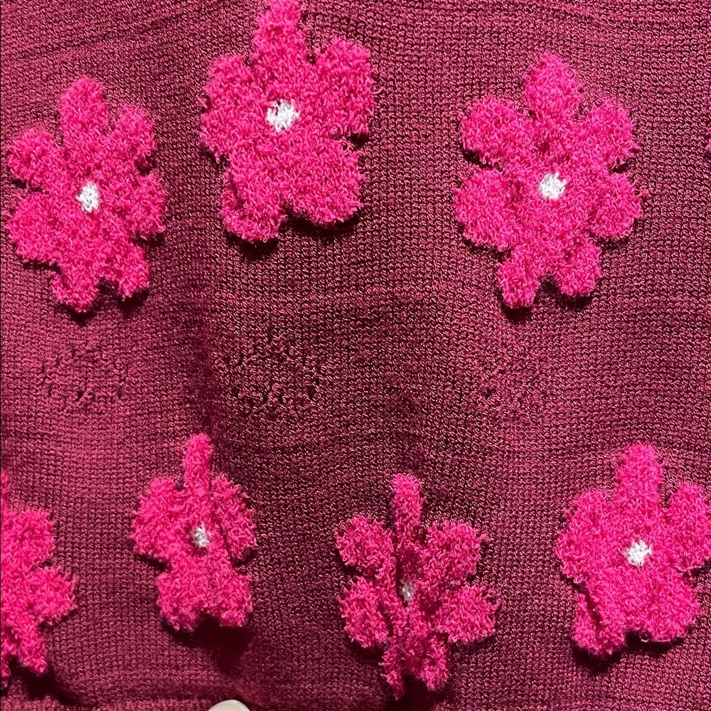 Kate Spade NY Mainline Marker Maroon with Pink Floral Puff Design Sweater - Picture 7 of 11